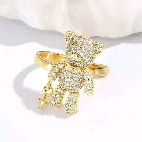 Teddy Bear Gold Plated Zircon Cuff Earring - Picture 3 of 5